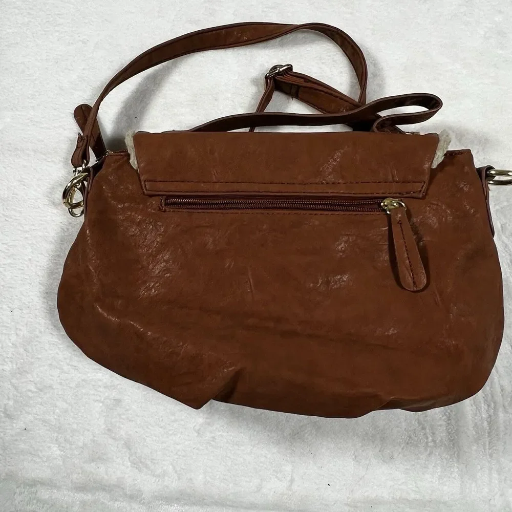 Apt 9 Women Carmel Faux Camel Fur Trim Shoulder Crossbody Purse Boho Cottagecore